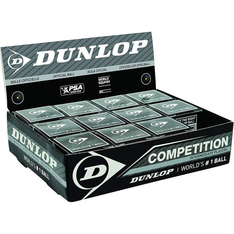 Dunlop Competition Yellow Dot Squash Balls - 12 Balls