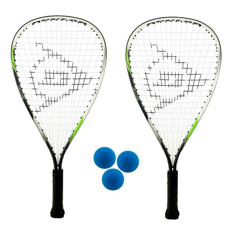 2 x Dunlop Biotec Titanium Racketball Rackets + 3 Balls