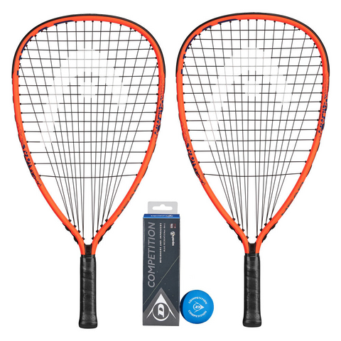 2 x HEAD MX Cyclone Racketball Rackets + 3 Balls