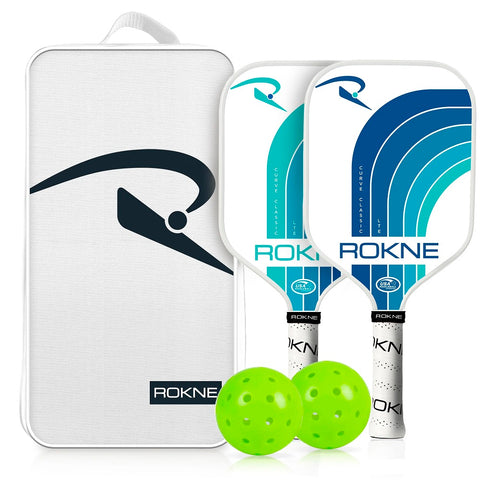 ROKNE Curve Classic LTE 2 Player Pickleball Paddle Set Including Carry Bag - Aqua