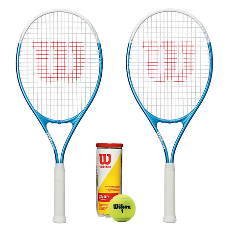 Wilson Ultra Power XL 112 2 Player Tennis Racket Set + 3 Tennis Balls