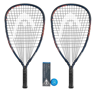 2 x Head MX Fire Racketball Rackets & 3 Racketball Balls