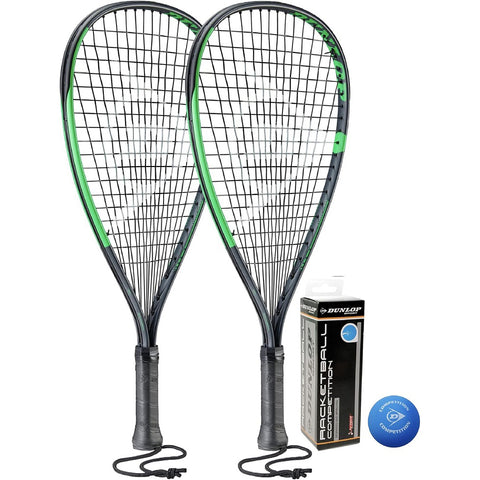 2 x Dunlop Sonic Ti Racketball Rackets + Cover + 3 Balls