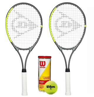 Dunlop SX 27 Tennis Racket 2 Player Set + Covers & 3 Tennis Balls