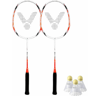 VICTOR 650 Badminton Racket Twin Set & 6 Shuttlecocks