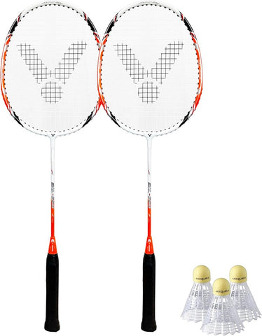 VICTOR 650 Badminton Racket Twin Set & 6 Shuttlecocks